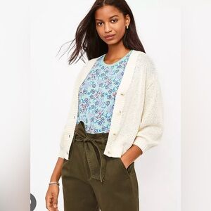 Loft Cream Marled 3/4 Sleeve Cardigan, size S